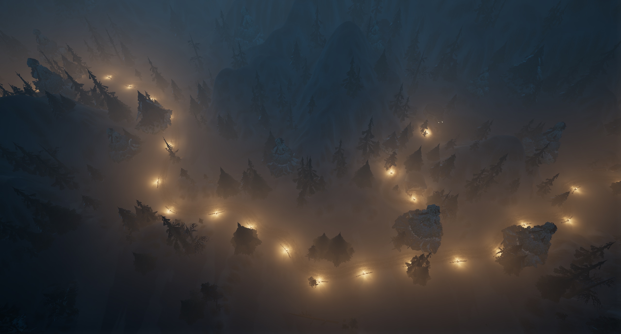 Unreal Azeroth screenshot - misty mountain pass at night